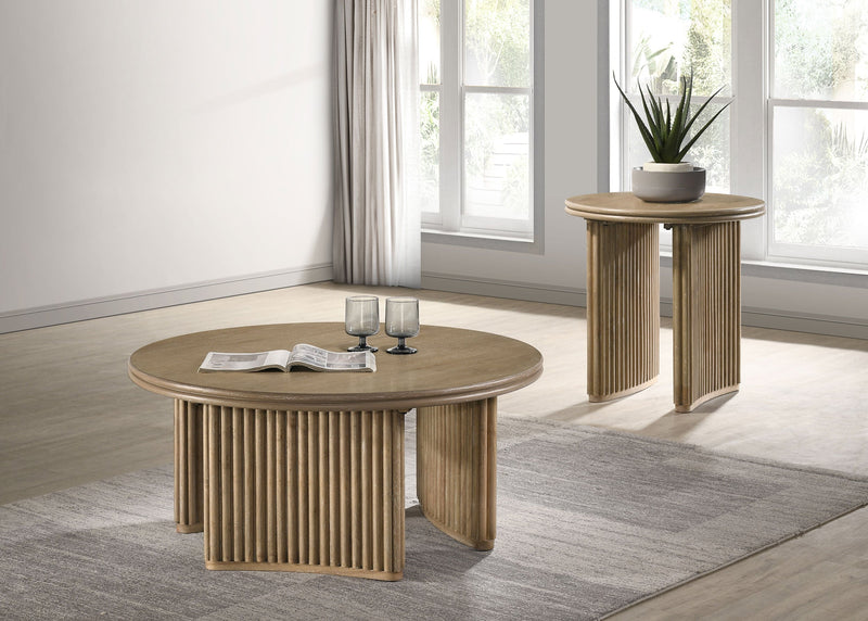 Adina 3-piece Round Coffee Table Set Distressed Light Brown