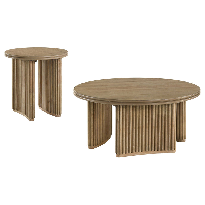 Adina 3-piece Round Coffee Table Set Distressed Light Brown