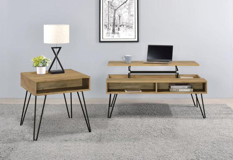 Fanning Lift Top Coffee and End Table Set Golden Oak