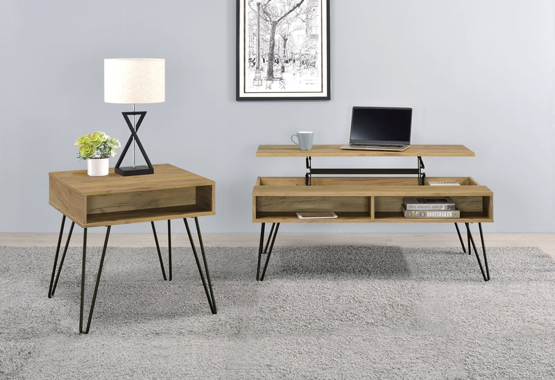Fanning Lift Top Coffee and End Table Set Golden Oak