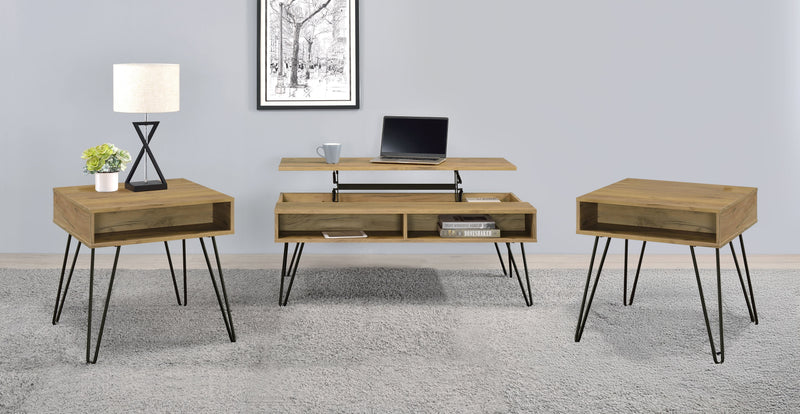 Fanning Lift Top Coffee and End Table Set Golden Oak