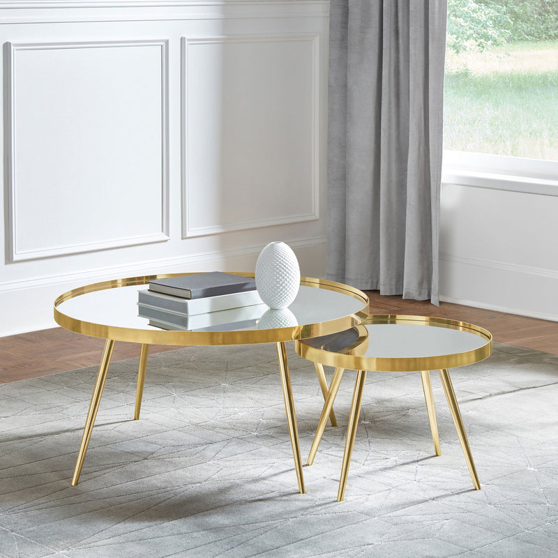Kaelyn Round Mirror Top Nesting Coffee Table