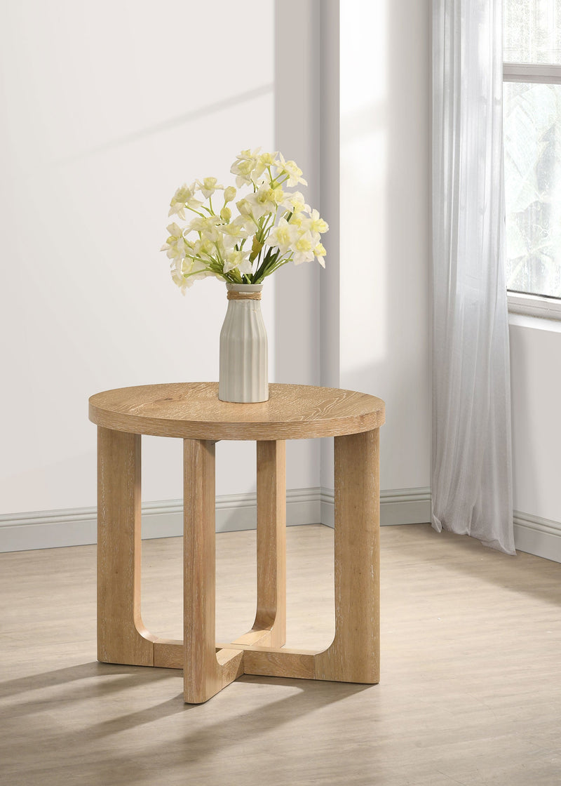 Kessler Round Sculptural Wood End Table Brown