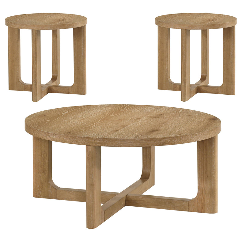 Kessler 2-piece Round Sculptural Wood Coffee Table Set Light Oak