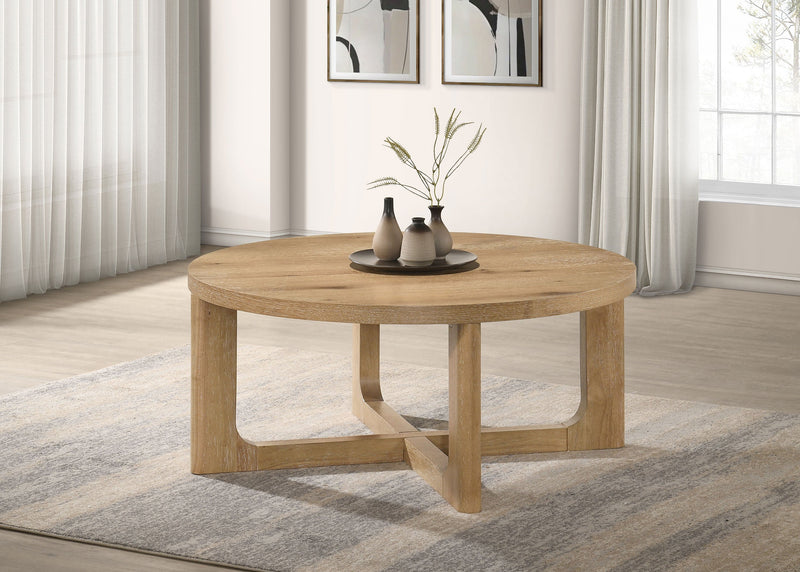 Kessler 2-piece Round Sculptural Wood Coffee Table Set Light Oak