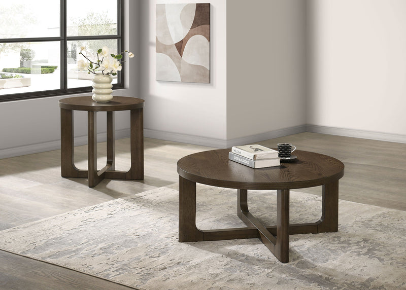 Kessler 2-piece Round Sculptural Wood Coffee Table Set Light Oak