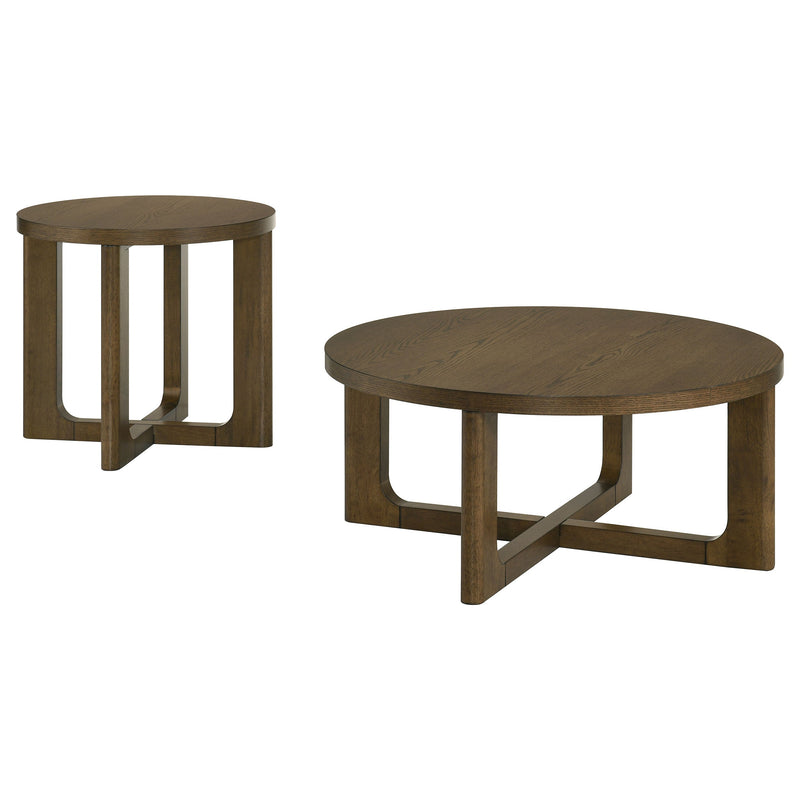 Kessler 2-piece Round Sculptural Wood Coffee Table Set Light Oak
