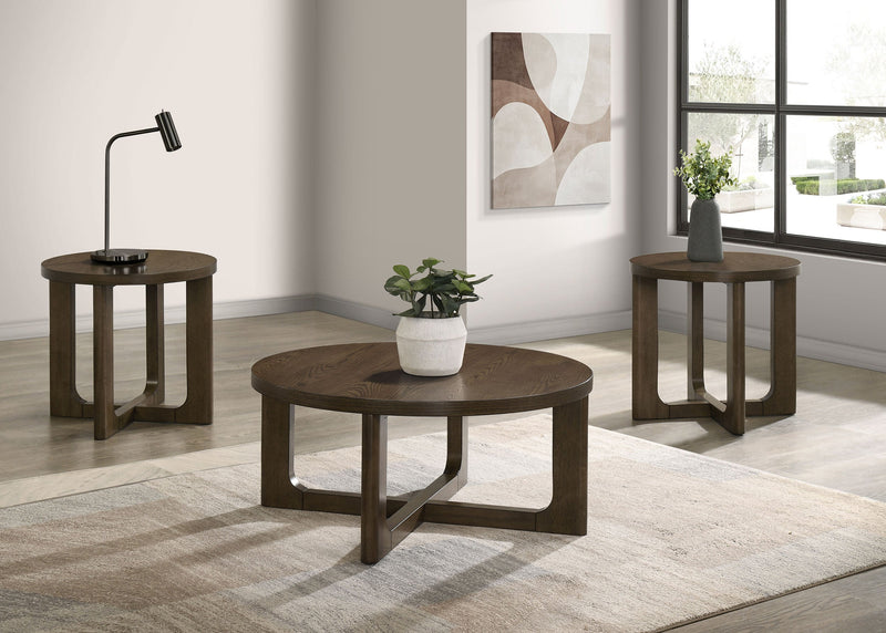Kessler 2-piece Round Sculptural Wood Coffee Table Set Light Oak