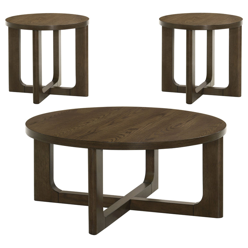 Kessler 2-piece Round Sculptural Wood Coffee Table Set Light Oak