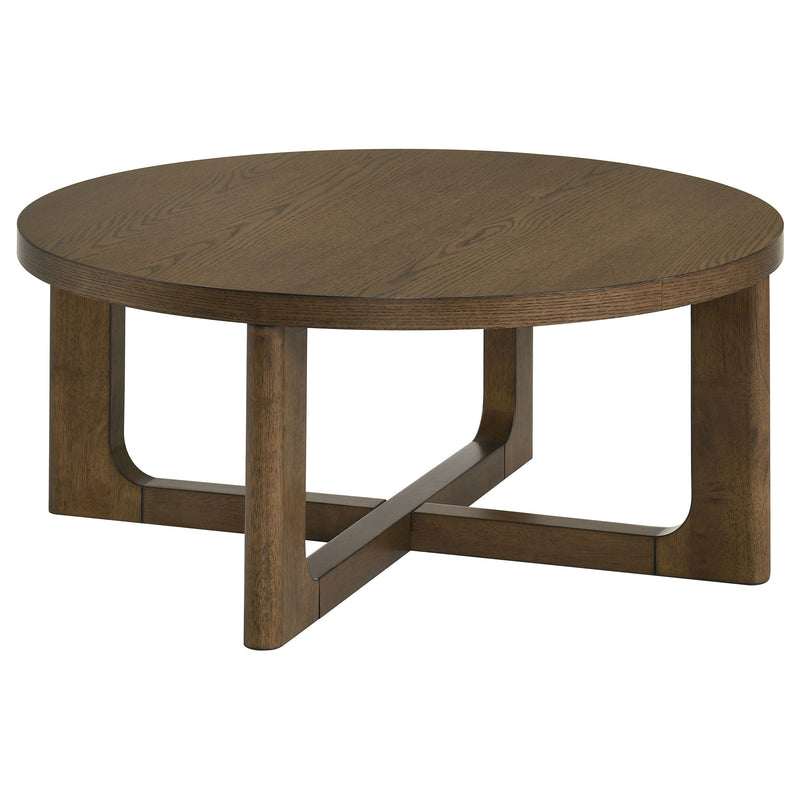 Kessler 2-piece Round Sculptural Wood Coffee Table Set Light Oak