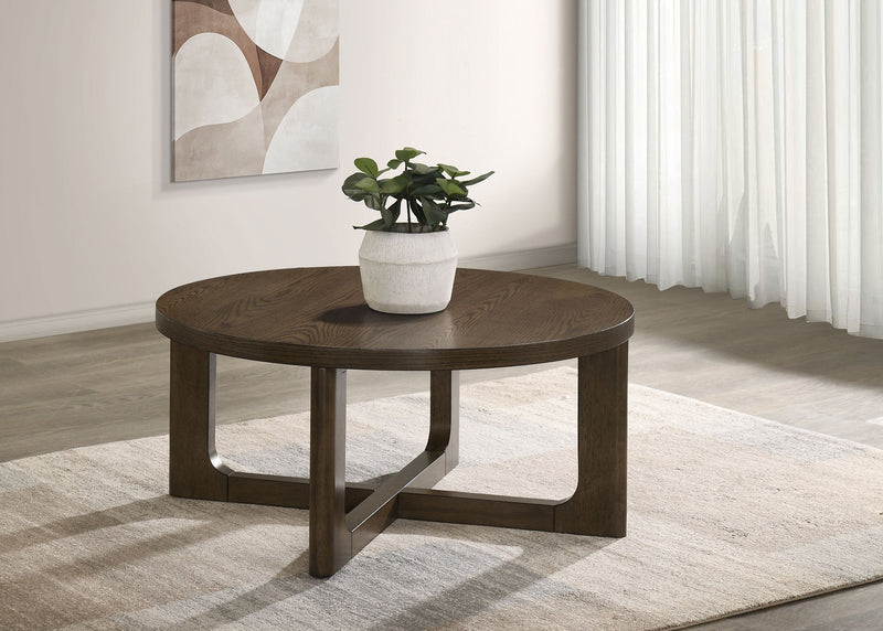 Kessler 2-piece Round Sculptural Wood Coffee Table Set Light Oak