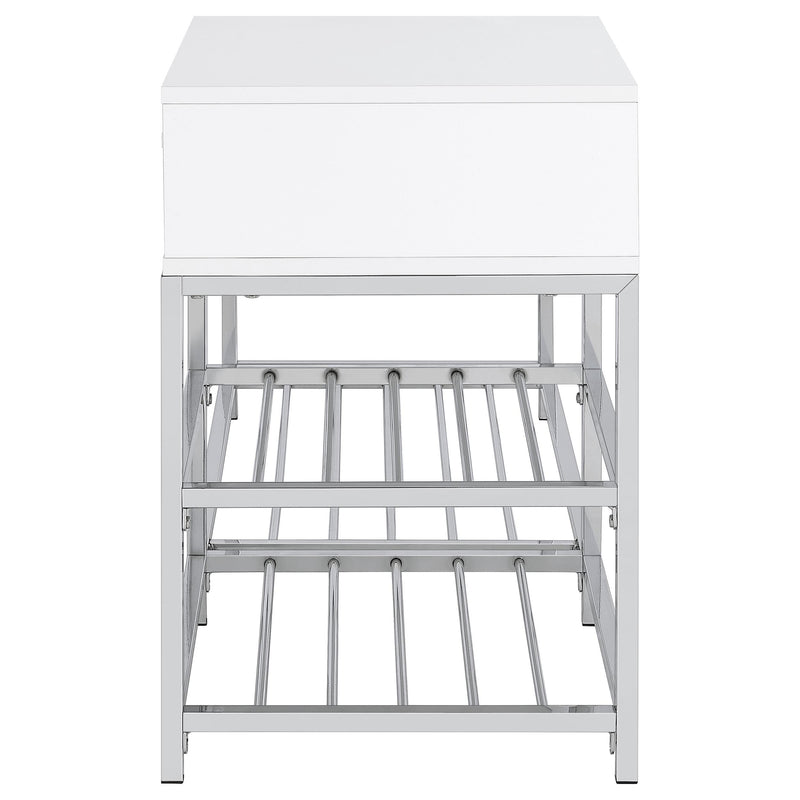 Siega 1-Drawer Shoe Storage Entryway Bench White High Gloss and Chrome