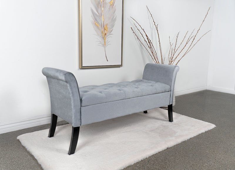 Farrah Velvet Upholstered Rolled Arm Storage Bench