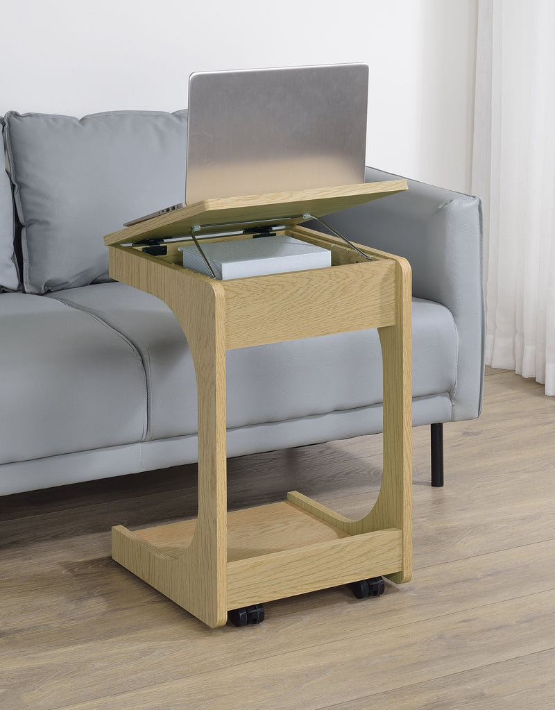 Ralston C-Shaped Lift-Top Sofa Side Table With Casters Black