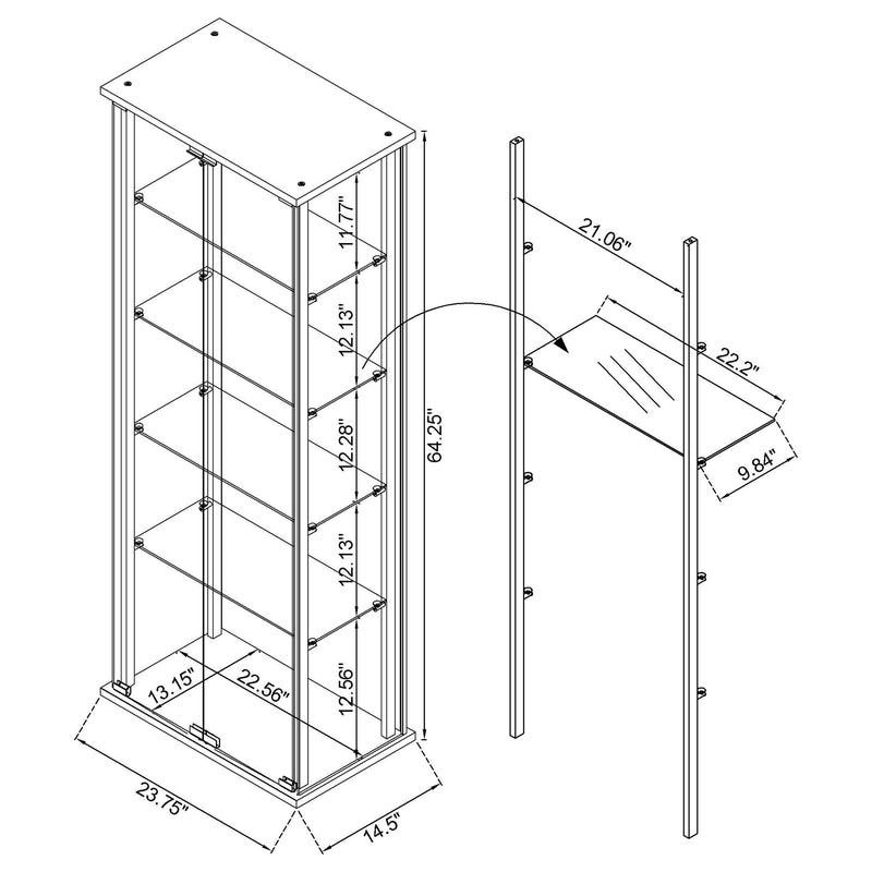 Delphinium 5-shelf Clear Glass Curio Display Cabinet Black