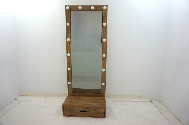 Spector 1-drawer Lighted Full-Length Floor Mirror White High Gloss