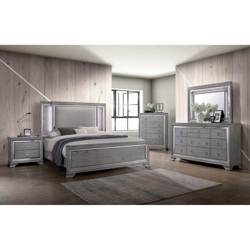 Alanis Gray 4pc Cal. King Bedroom Set w/ LED Light Trim