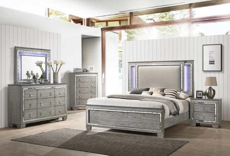 Alanis Gray 4pc Cal. King Bedroom Set w/ LED Light Trim