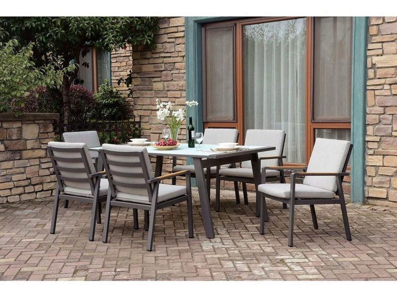 Alycia Beige & Gray Patio Arm Chairs (Set of 6)