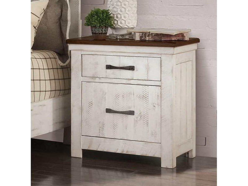 Alyson White & Walnut Nightstand w/ USB Plug