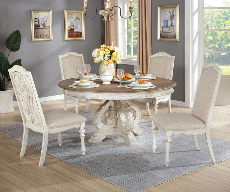 Arcadia Antique White/Ivory 7 Pc. Round Dining Room Set