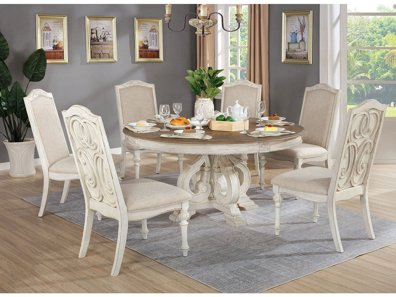 Arcadia Antique White/Ivory 7 Pc. Round Dining Room Set