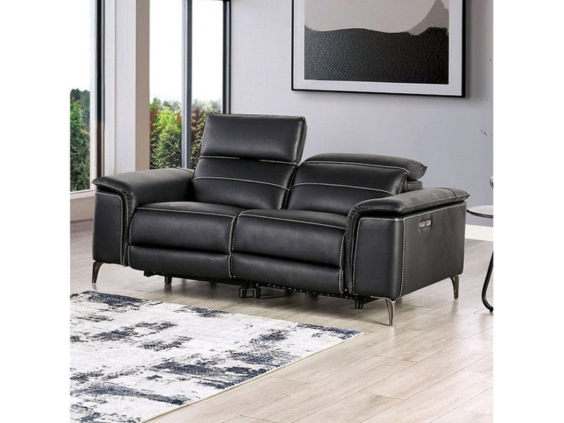 Ascona Black Leatherette Power Loveseat