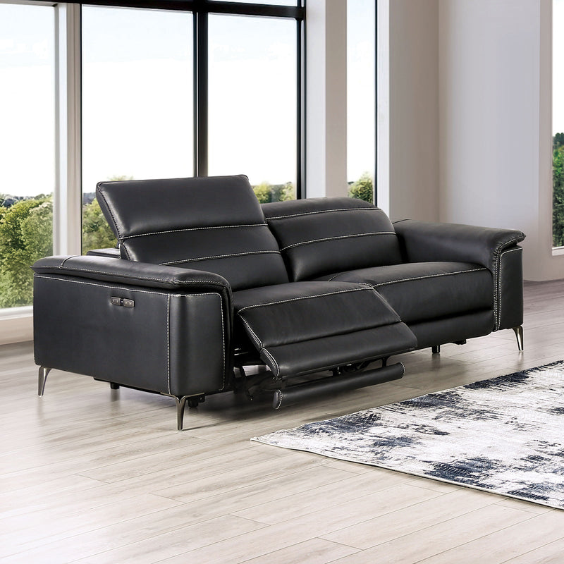 Ascona Black Leatherette Power Reclining Sofa & Loveseat