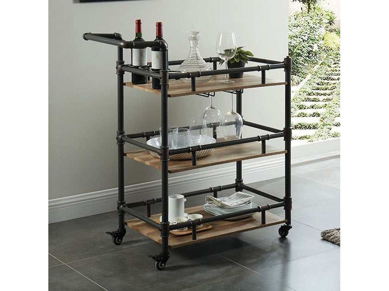 Aylmer Antique Black/Oak Serving Cart