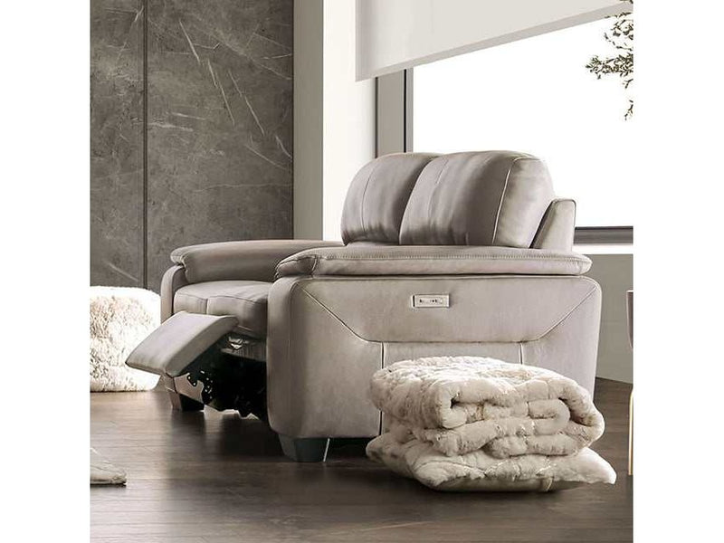 Balderico Taupe Real Italian Leather Power Loveseat
