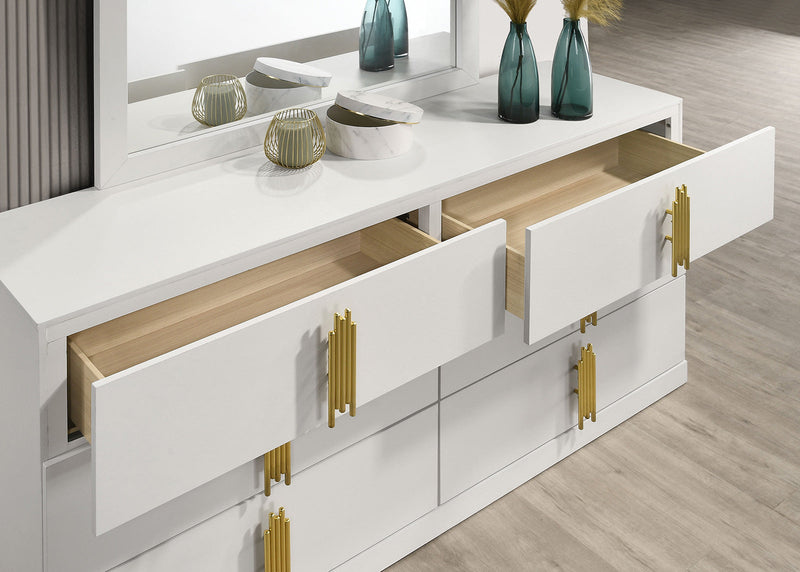 Basildon White/Gold Queen 5 Piece Bedroom Set w/2 Nightstands