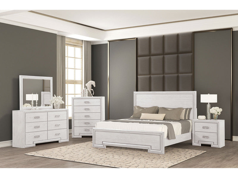 Basilone White Queen 5 Piece Bedroom Set w/2 Nightstands