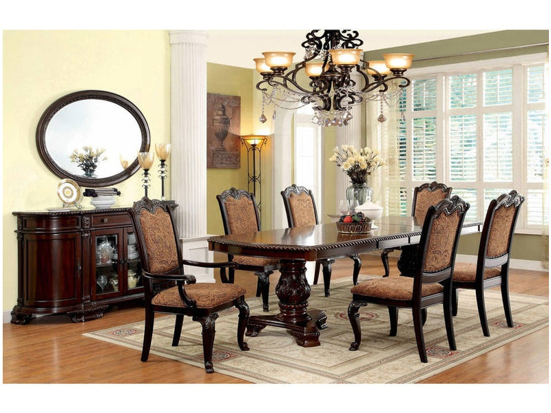 Bellagio Brown Cherry Fabric Dining Room Set / 7-piece