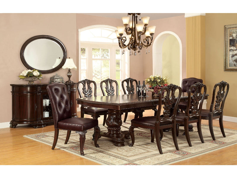 Bellagio Brown Cherry Fabric Uph. Dining Room Set / 9-piece