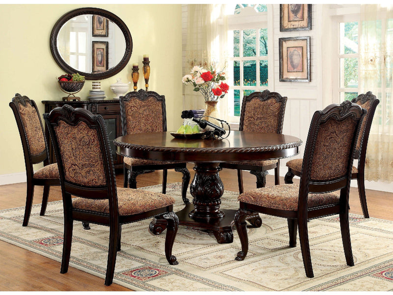 Bellagio Brown Cherry Round Table & 4 Fabric Chairs / 5-piece