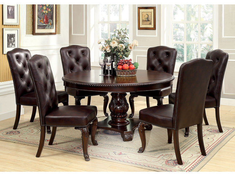 Bellagio Brown Cherry Round Table & 4 Leatherette Chairs / 5-piece