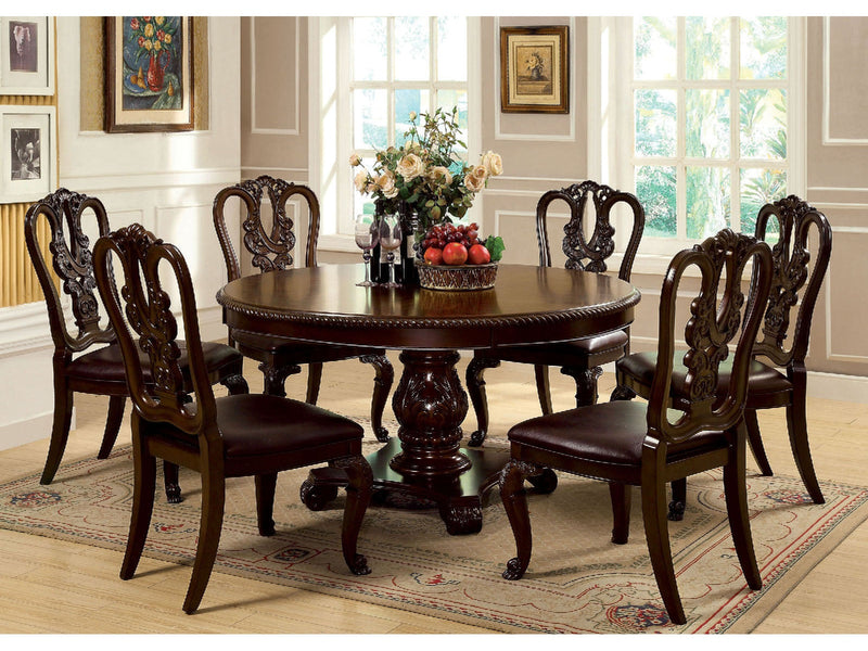 Bellagio Brown Cherry Round Table & 4 Wooden/Leatherette Chairs / 5-piece