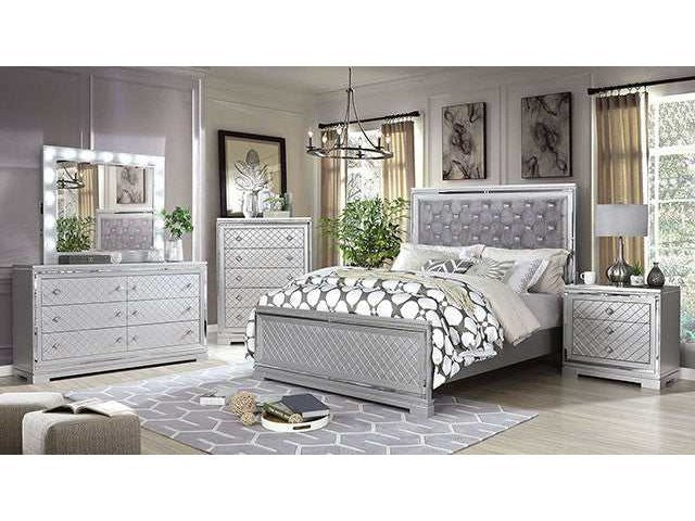 Belleterre Gray/Silver & Mirrored 4pc Queen Panel Bedroom Set
