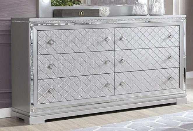 Belleterre Gray/Silver & Mirrored 4pc Queen Panel Bedroom Set