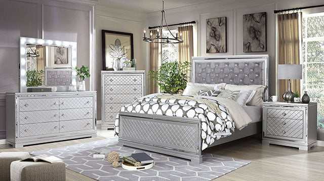 Belleterre Gray/Silver & Mirrored Cal. King Panel Bed