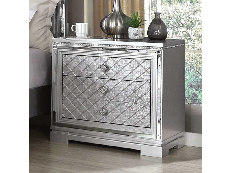 Belleterre Gray/Silver & Mirrored Nightstand