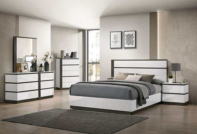 Birsfelden White/Metallic Gray Eastern King Bed