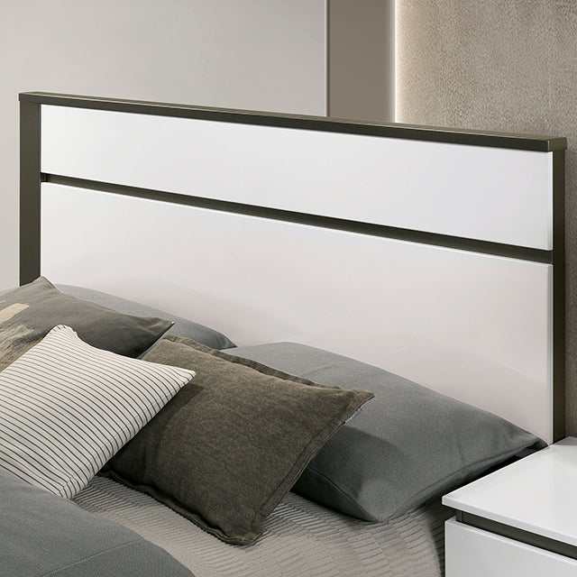 Birsfelden White/Metallic Gray Eastern King Bed