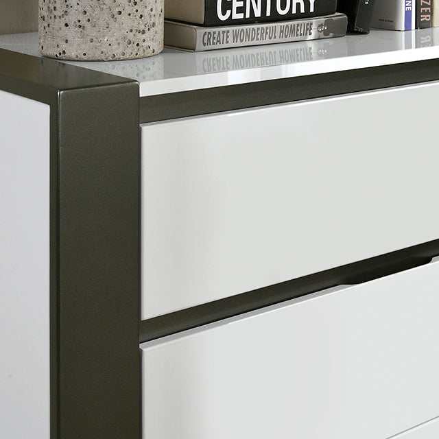Birsfelden White/Metallic Gray Eastern King Bed w/ Drawers