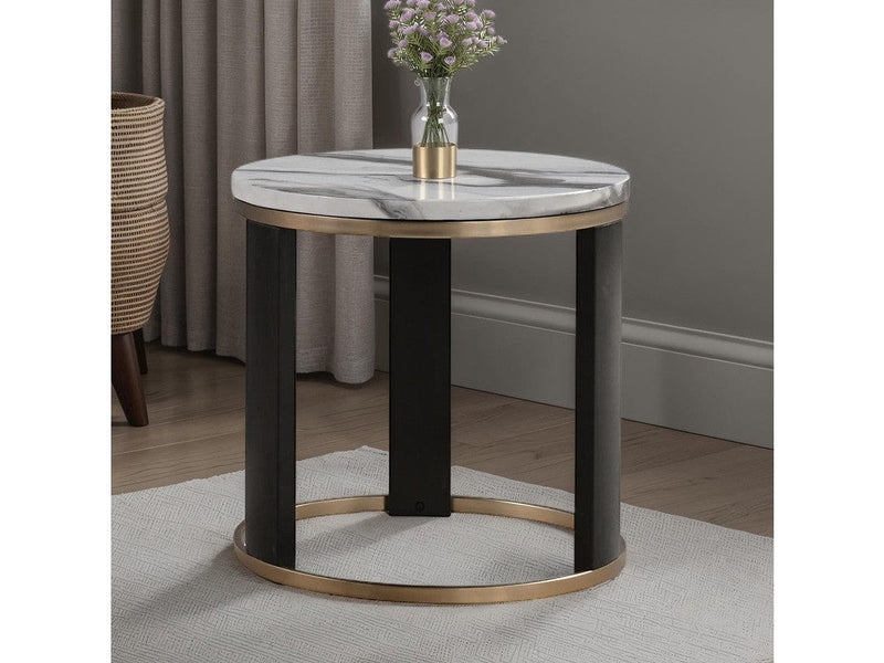 Bogor White/Gold/Black Round End Table