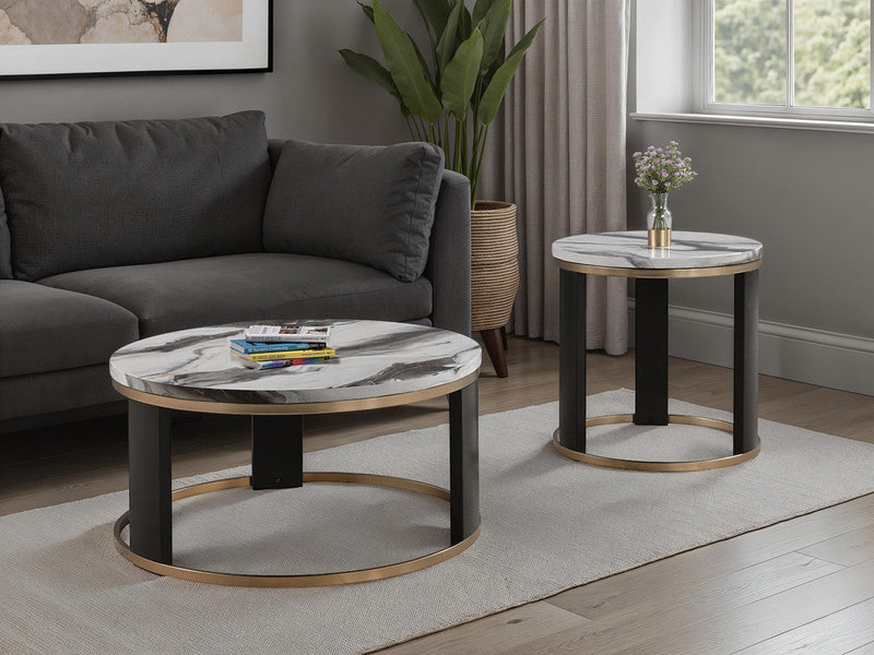 Bogor White/Gold/Black Round End Table