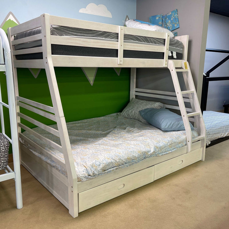 California Wire-Brushed White Twin/Full Bunk Bed w/ 2 Drawers