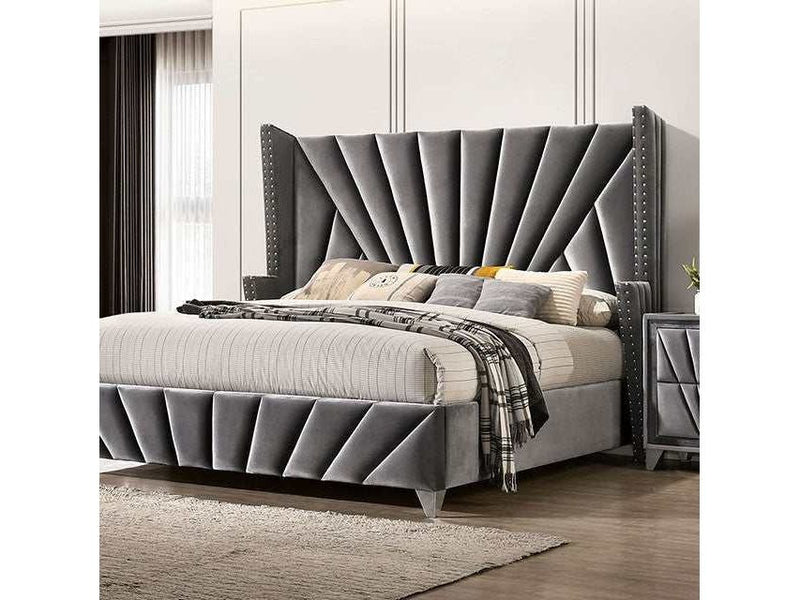 Carissa Gray Velvet Upholstered Wingback HB Bed