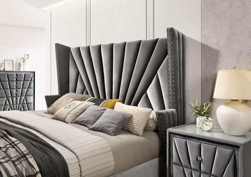 Carissa Gray Velvet Upholstered Wingback HB Bed
