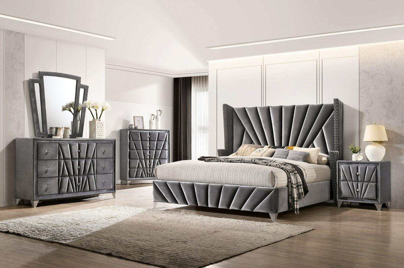 Carissa Gray Velvet Upholstered Wingback HB Bed